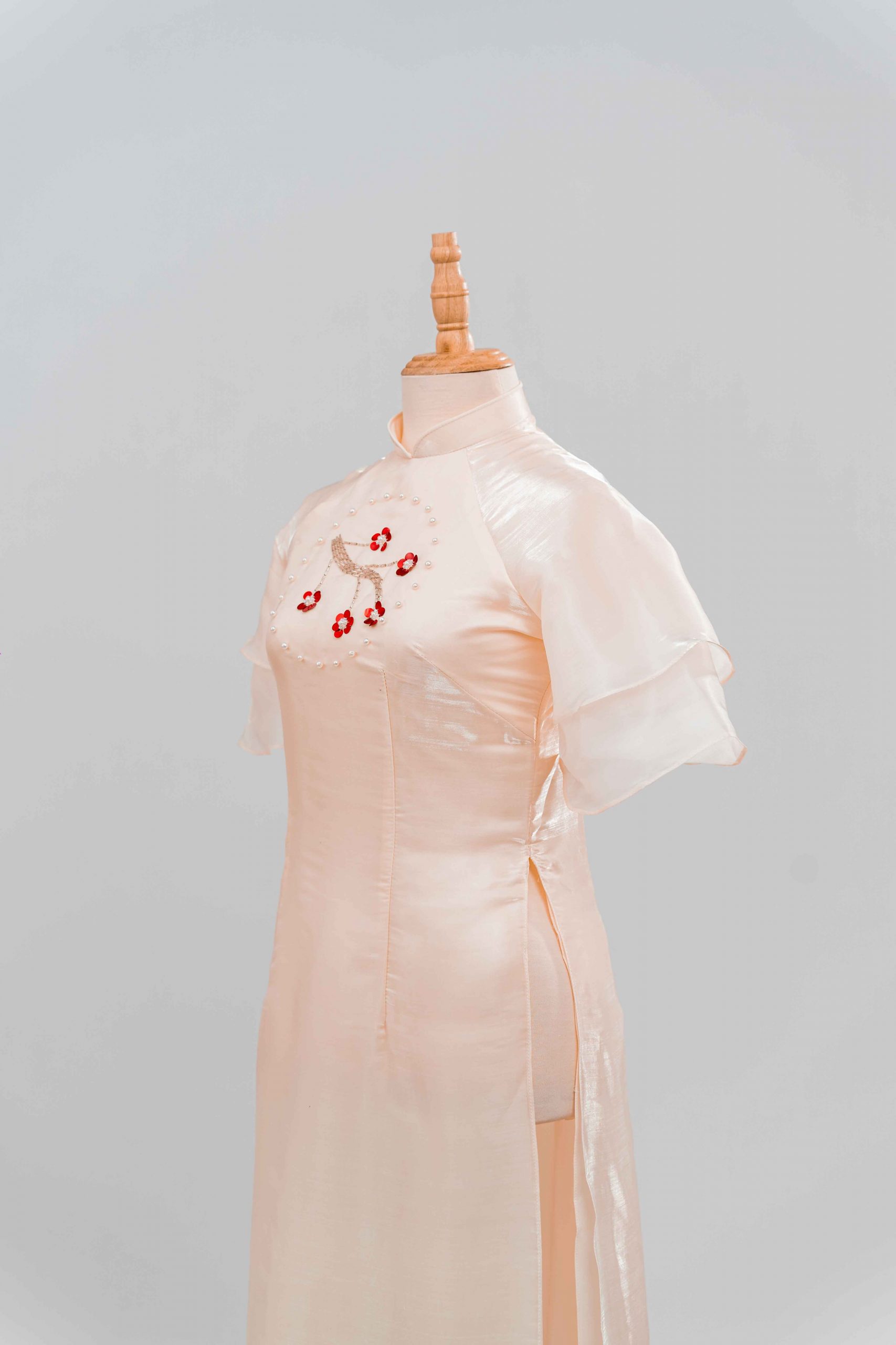 tlpc ao dai105291 áo dài bưng quả nữ màu vàng nhạt